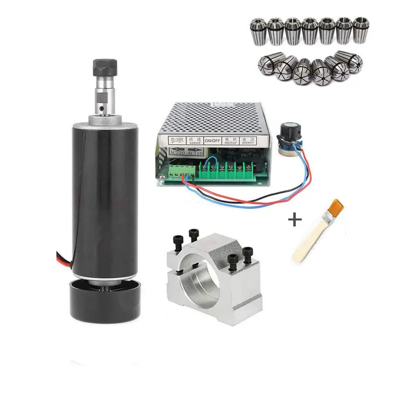 Motor de Eixo Refrigerado a ar 500w Mais 13 Pcs Mandril Er11 Mais Braçadeiras de 52 mm Mais Governo de Velocidade da Fonte de Alimentação