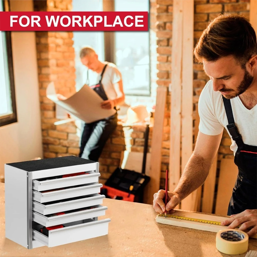 

Mini White Tool Box Portable 5-Drawer Micro Roll Cab Steel Stackable Storage Case with Liner for DIY Home Tool