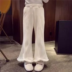 Winter Children Girl Flare Pants Thicken Velvet Fluffy Pant Cuffs Kid Girls Trousers Casual White Cotton Toddler Baby Girl Pants