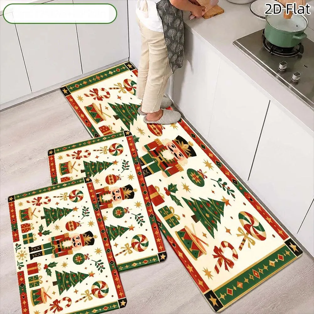 Nutcracker Soldier Living Room Sofa Side Bedside Runner Rugs Fir Tree Candy Cane 1/2/3 Pcs Set Laundry Kitchen Floor Mat