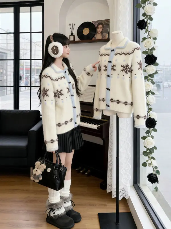 

Retro Sli Loose Knitwear Faionable Winter Sweater Button up Long Sve round Ne Color Casual Comfortable Top