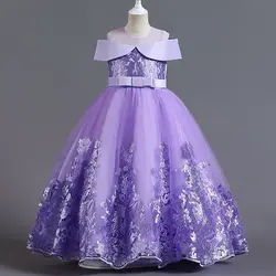 Children's Embroidery Communion Party Wedding Lace Dress For Girl Elegant Bow Clothes Halloween Performance Princess Dress 4-12Y