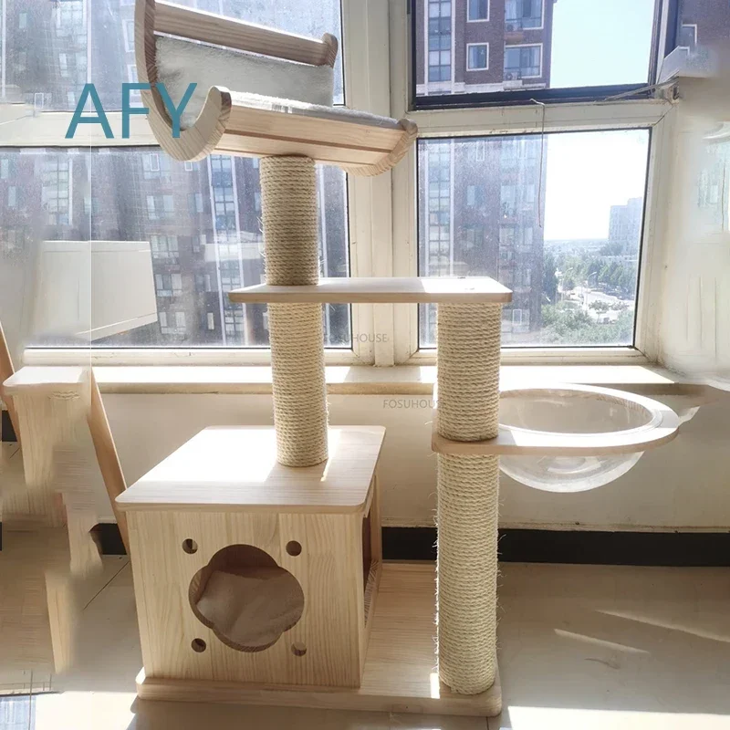 Modern Solid Wood Sisal Cat Climbing Frame for Pet Furniture for Space Capsule Cat Holder for Cat Paw Column for Creative