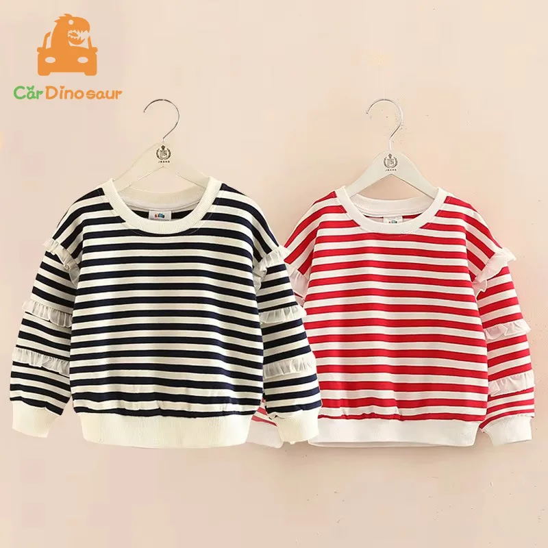 

2025 Spring Autumn 3 4 6 7 8 9 10 11 12 Years Children'S Clothes Sleeve Decoration Striped Kids Baby Girls Sweatshirts
