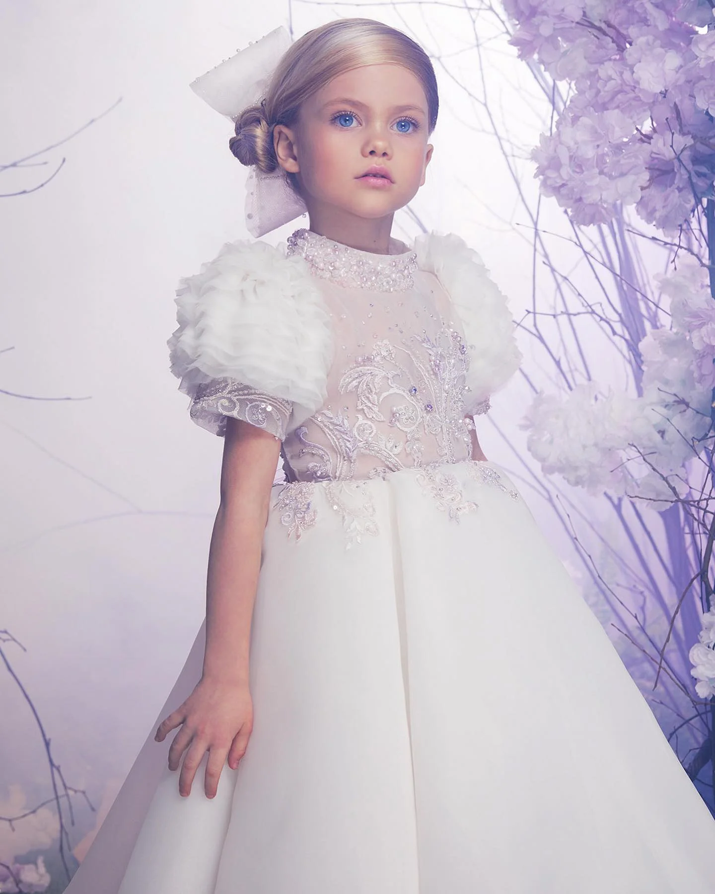 

White Flower Girl Dress For Wedding Tulle Puffy Applique Sequins Short Sleeve Child First Eucharistic Birthday Party Dress