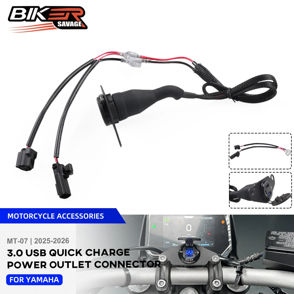 

2026 MT07 3.0 USB Quick Charge Y Splitter Cable For Yamaha MT-07 Motorcycle Accessories 2 Pin Power Outlet Connector Plug 12V
