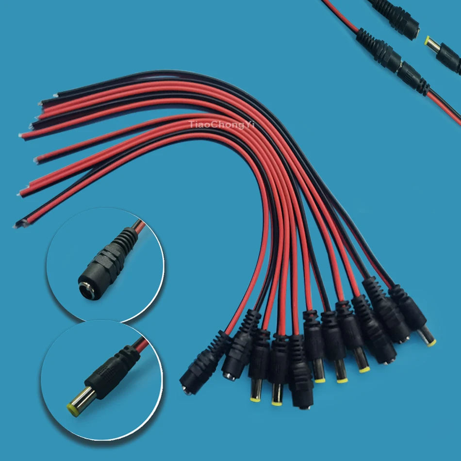 12V-24V 25cm DC Male Female Jack 22AWG Connectors Cable Wire Line Adapter Plug Power Supply 5.5 X 2.1mm for Single color Light
