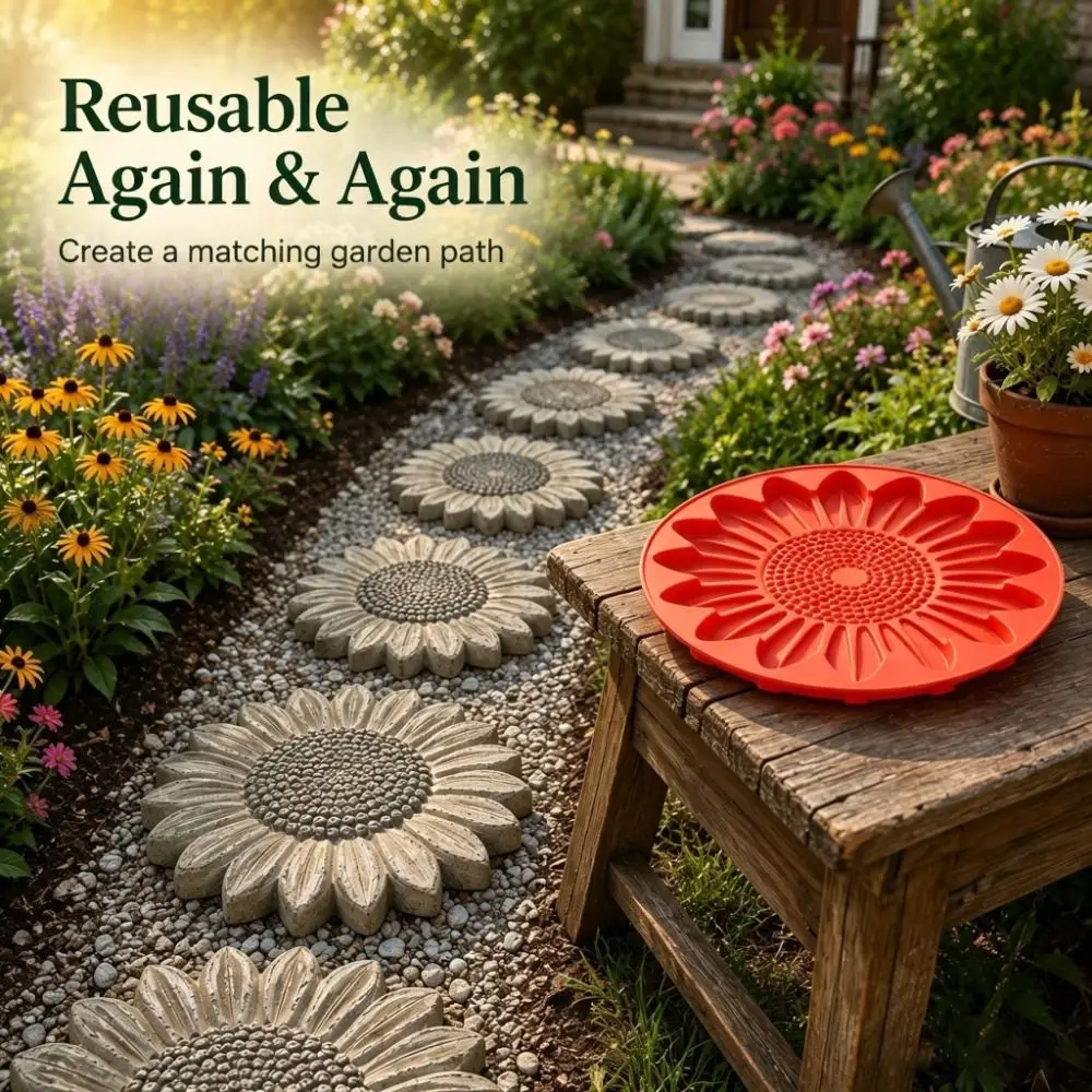 Reusable Stepping Stone Mold Large Flower Shape Durable Plastic Concrete Mold DIY Sunflower Shaped Flower Stepping Stone Mould