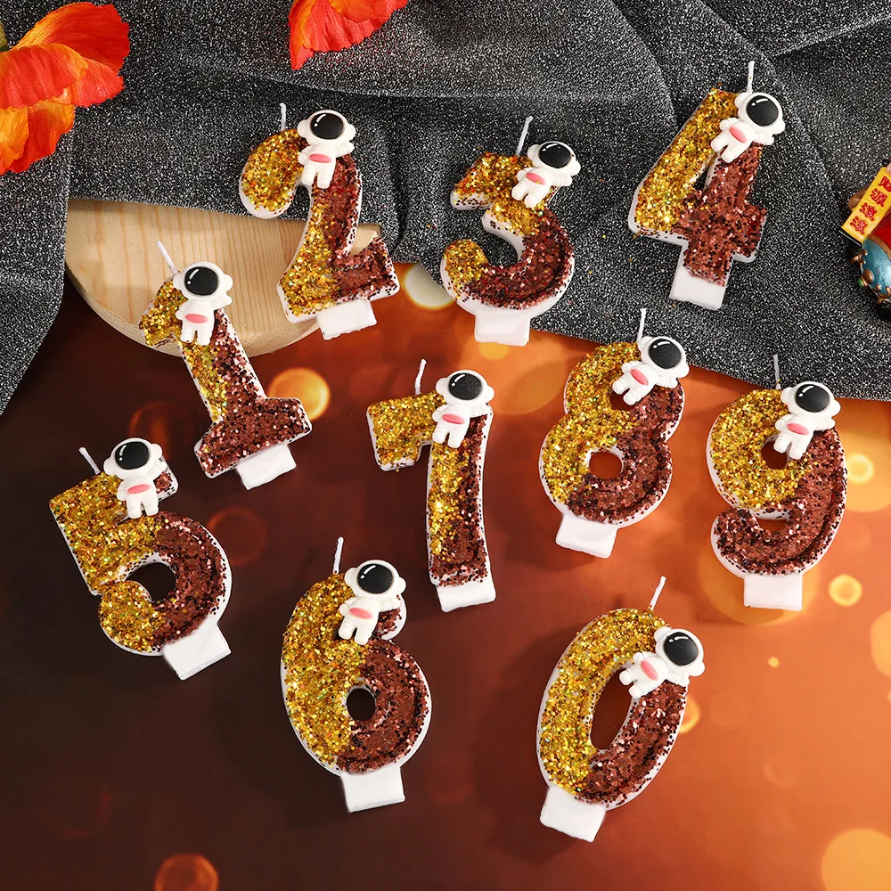 Cartoon Alien Creative Sequin Digital Candle Little Boy Birthday Cake Candle Atmosphere Decoration Plug-in