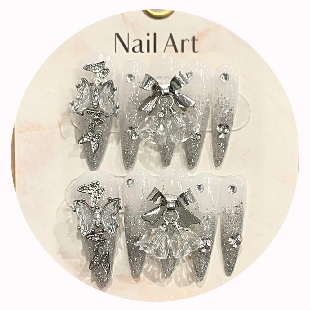 5sets 10Pcs/set Handmade 3D Butterfly Coffin Fake Nails Art Long Detachable Wearing Press on Nails False Nail Bulk Wholesale OEM