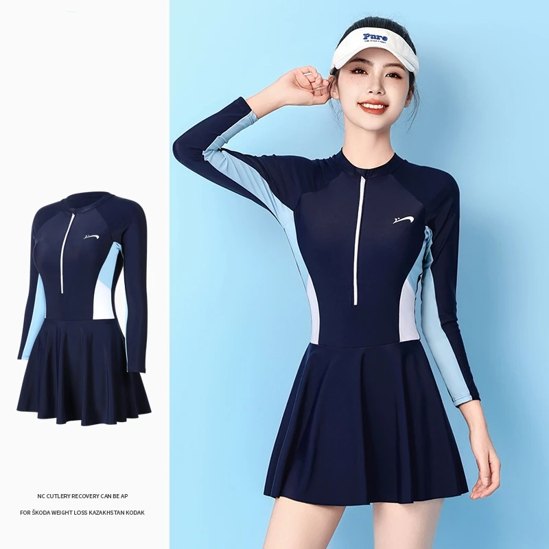 Women One Piece Outdoor Water Sports Surfing Beach Push Up Swim Skirts Female Front Zipper Quick-Dry Athletic Bathing SwimWear