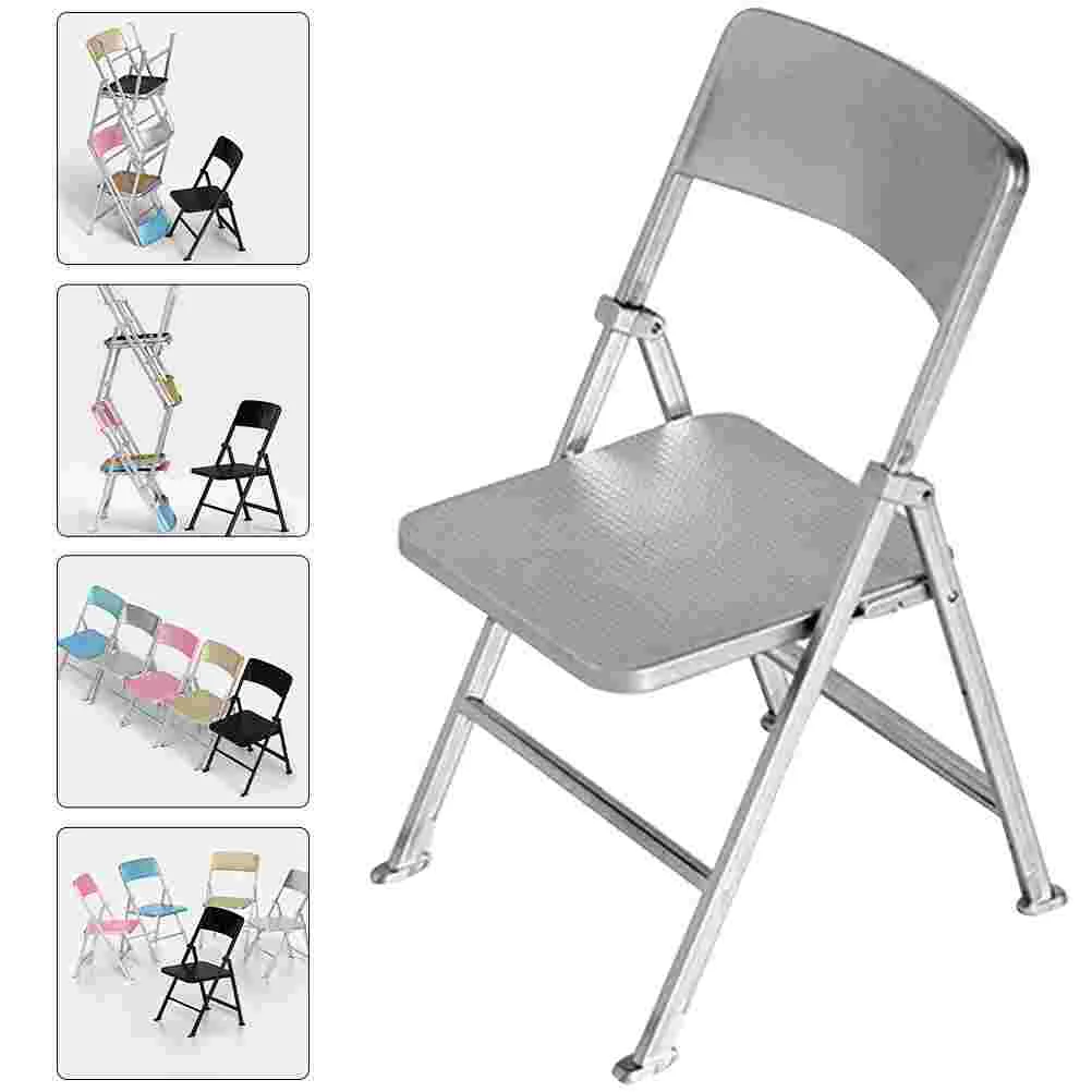 Dollhouse Folding Chair Miniature Furniture Supply Accessory Silver DIY for Dolls Baby