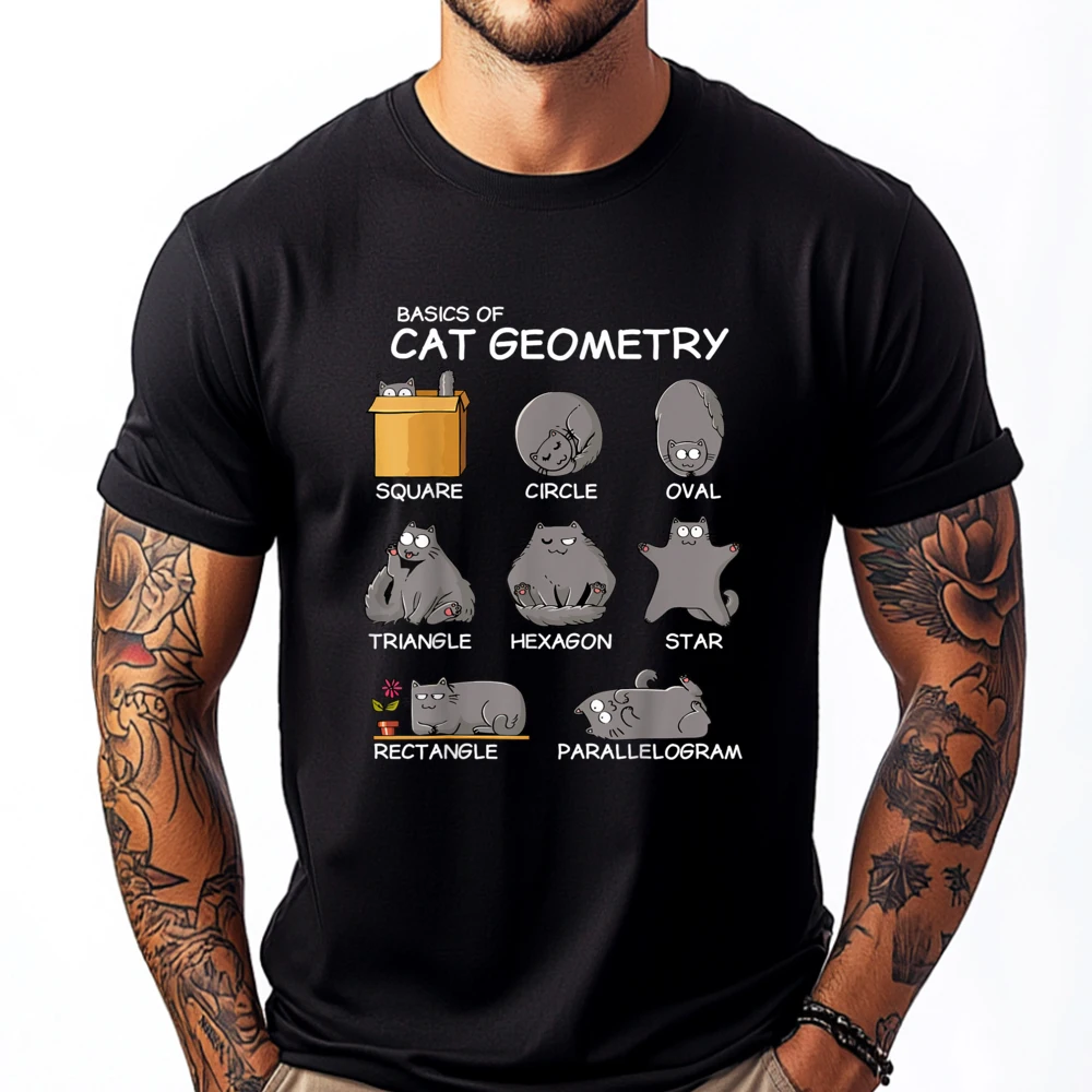 

Cat Geometry Math Funny Cat Gifts For Cat Dad Cat Graphic T Shirts Mens Designer Clothes Men 100℅ Cotton Short Sleeve