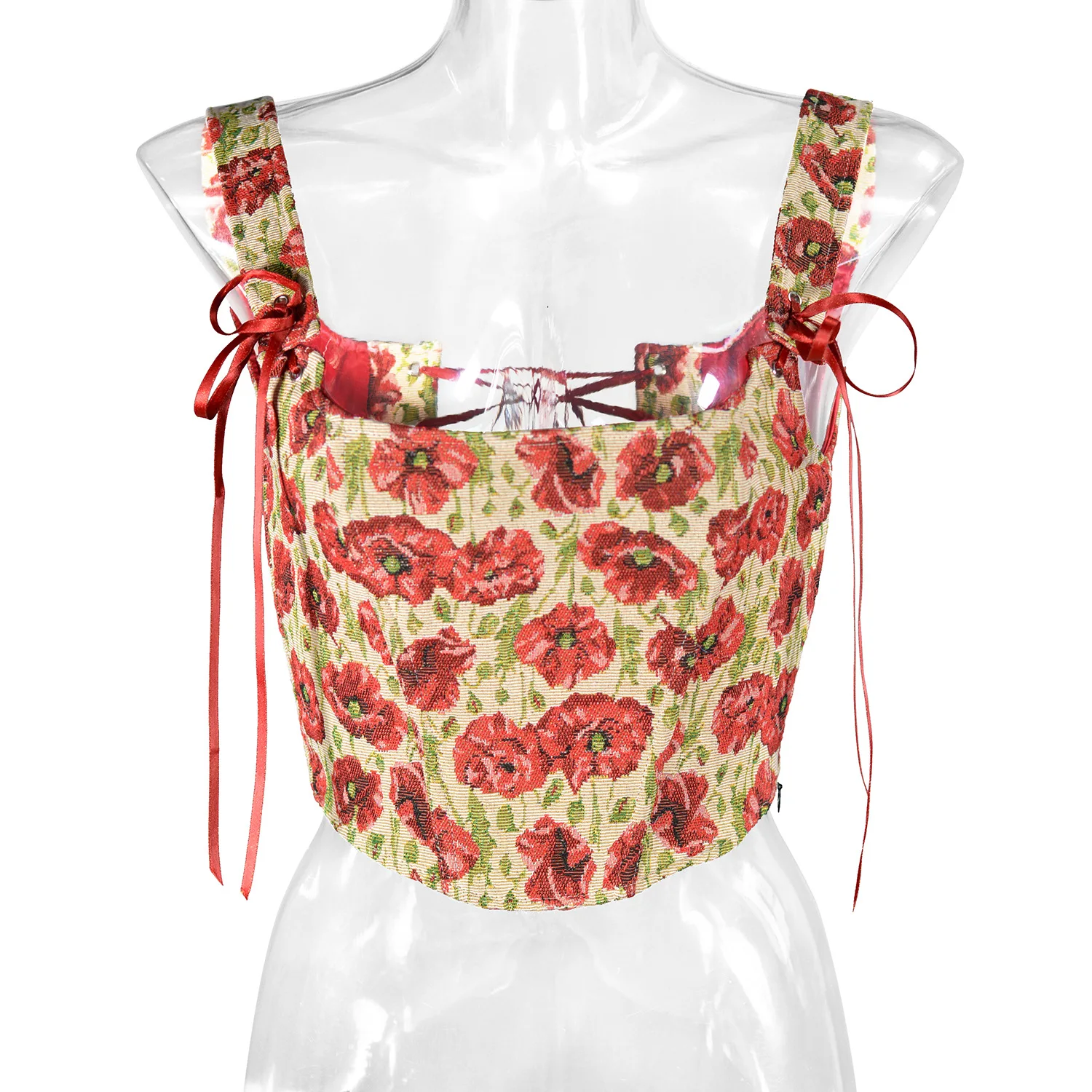 Yarn Oil Painting Fish Bone Support Short Bra Vest Cute Sweet Bow Stacked Vest