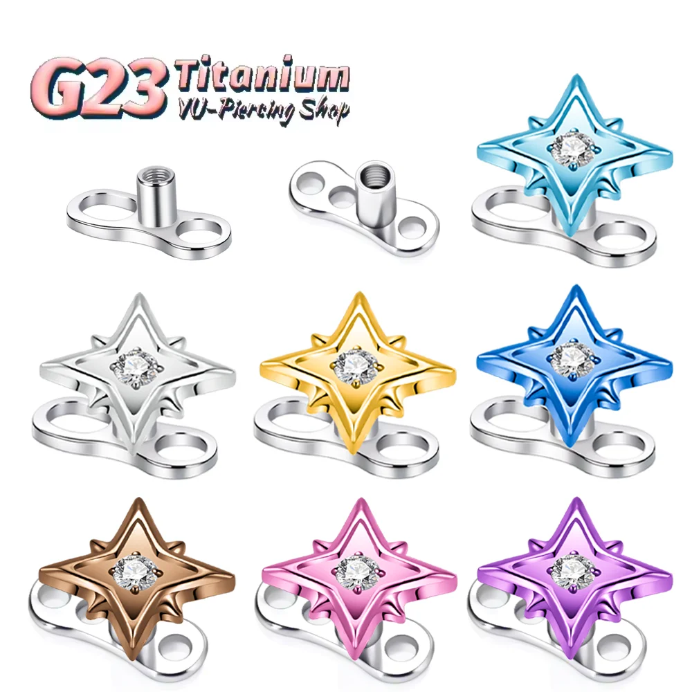 

ASTM F136 Medical-Grade Titanium Alloy Four-Point Star Zirconia Anchor Clavicle Stud Fashion Implantable Piercing Jewelry
