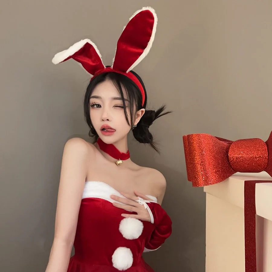 1pcs Red plush rabbit ears hair band hair accessories pure rabbit girl headband new rabbit New Year Christmas headwear