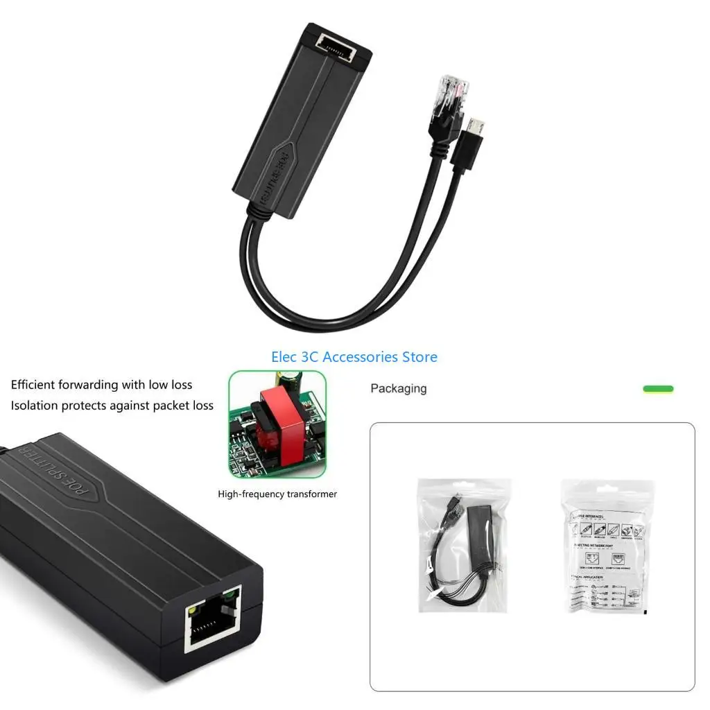 Y51A Small POE Splitter USB C 5V Active PoE to USB Adapter, 48V Input to 5V Output for Surveillances Cameras