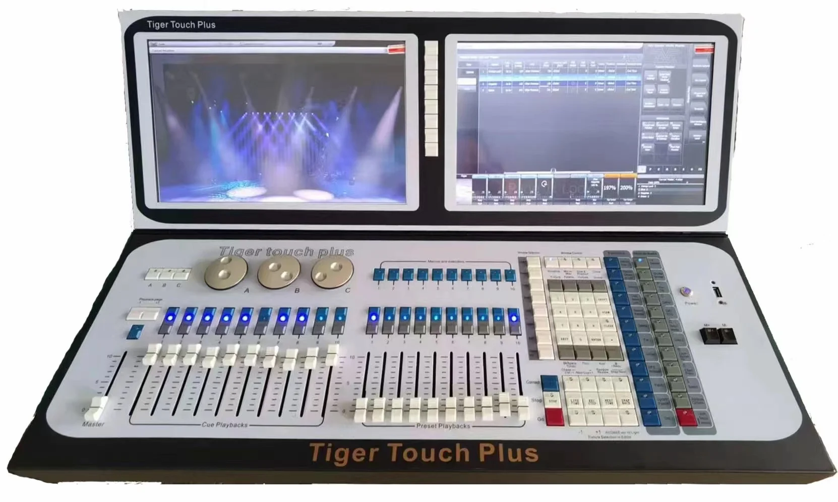 Nuovo v16 doppio schermo tattile Touch Tiger plus Stage Light DMX512 Controller Flightcase Packing I7 CPU 128G SSD Titan System