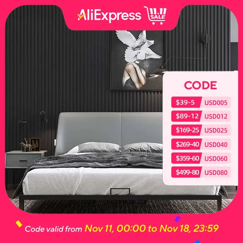 

High End Wood Double Bed European Waterproof 2 Person Modern Twin Beds Bedroom Queen Sleeping Camas De Dormitorio Furniture