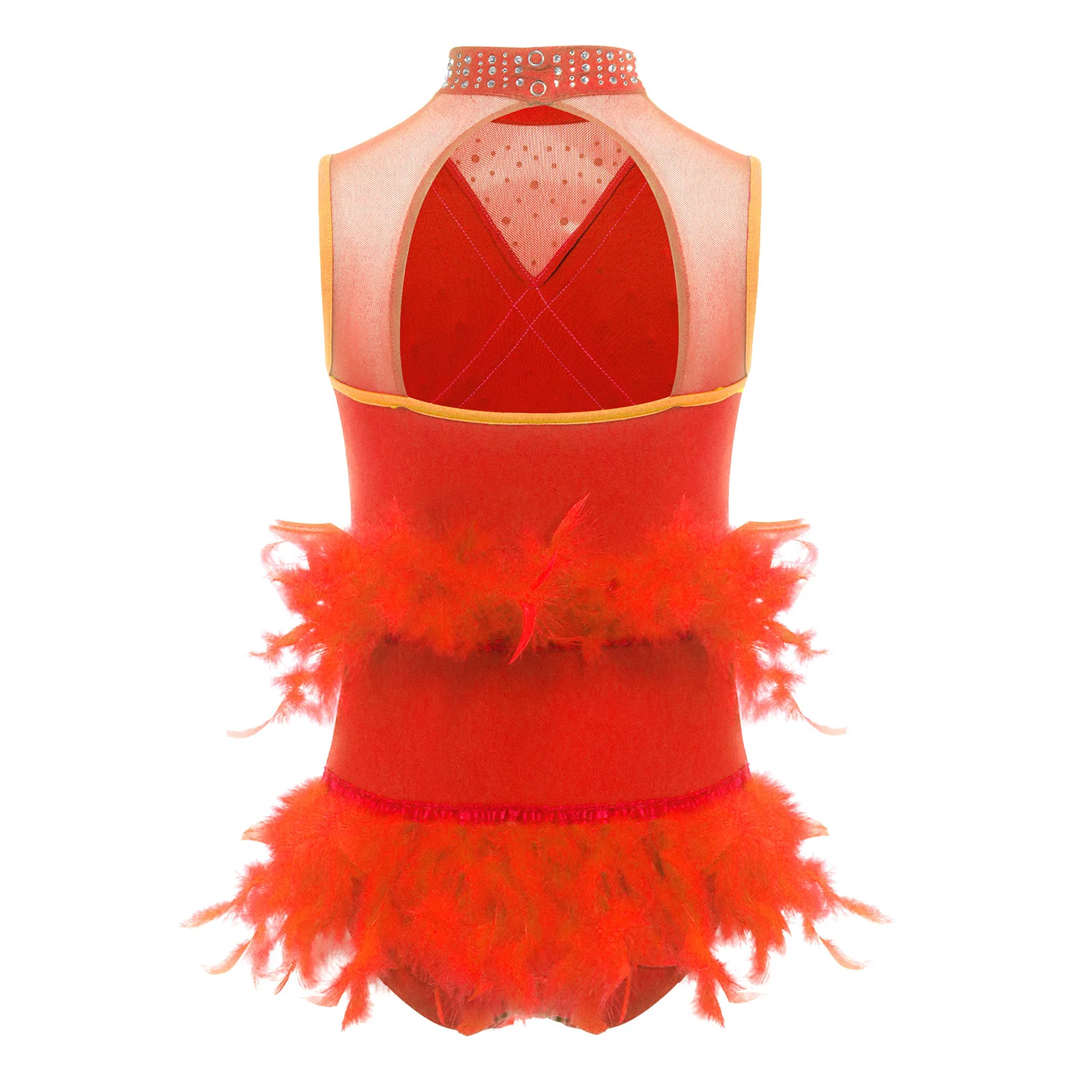Kids Girls Latin Ballet Dance Costume Bodysuit Mock Neck Sleeveless Mesh Patchwork Shiny Rhinestone Leotard Modern Dancewear - view 4