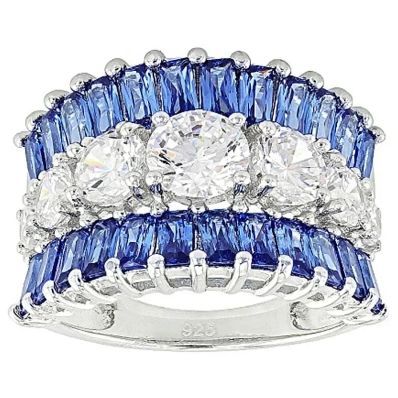 2026 New Luxury Royal Blue Zirconia Women\'s Party Attendance Ring Elegant Birthday Gift for Wife/Mother Fashion Jewelry