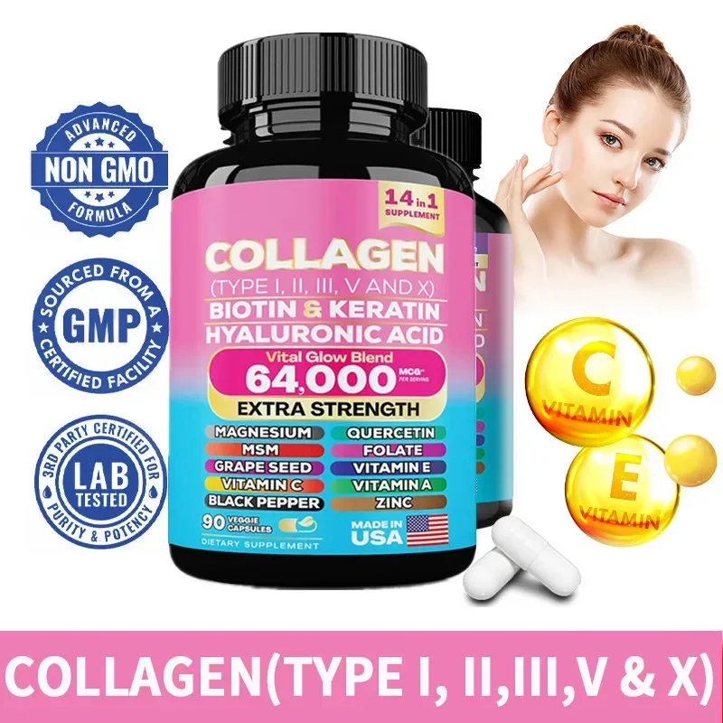 

90 Caps Hydrolyzed Collagen Capsules,Remove Spots Wrinkle Eye Bags, Anti-Aging,NAD+ Supplement,Skin Care Repair for Women