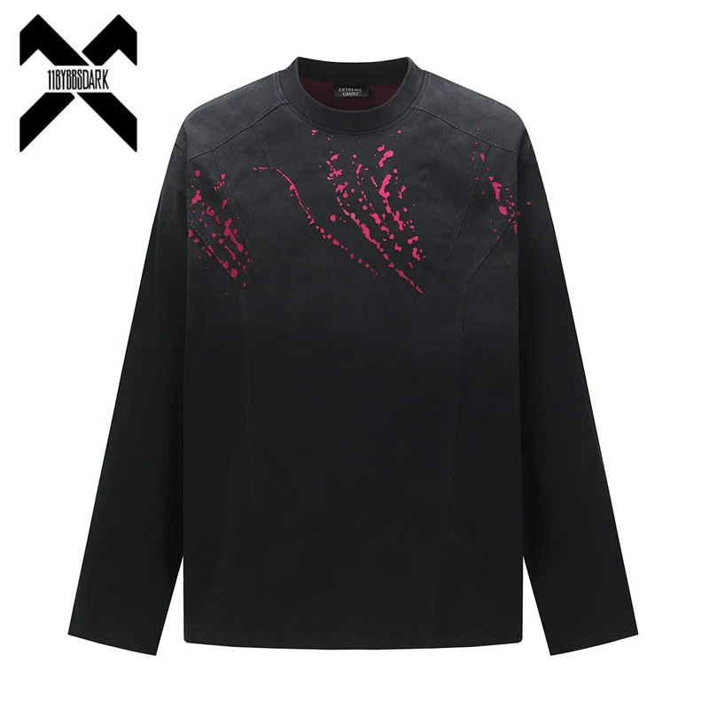 Vintage Long Sleeve T-Shirts 2025 Grunge Destroyed Ripped T Shirts Washed Hip Hop Streetwear Loose Cotton Tops Tees