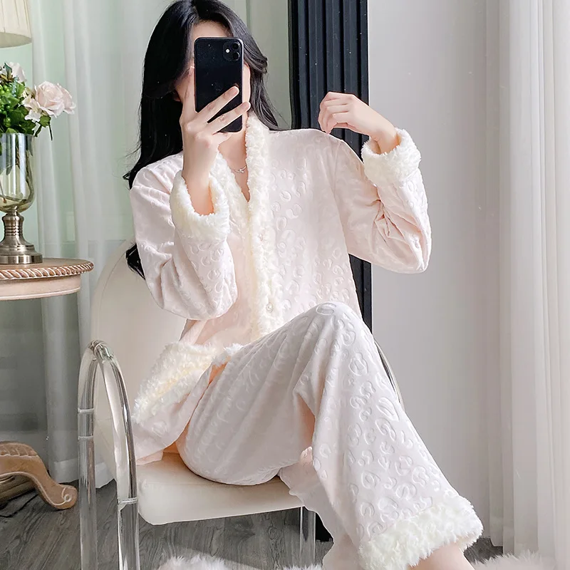 

Осень-зима Leoaprd жаккардовые женские пижамы комплект из 2 предметов домашняя одежда милый пижамный костюм во французском стиле повседневные брюки одежда для отдыха