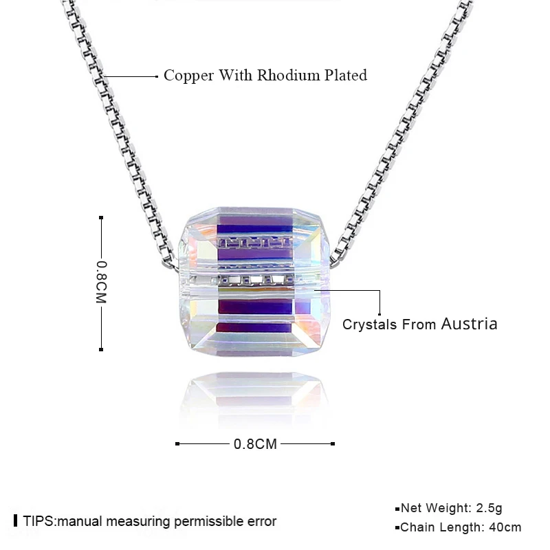 BAFFIN Crystals From Austria Colorful Cube Beads Necklace Pendants Silver Color Chain Collar For Women Wedding Engagement Party