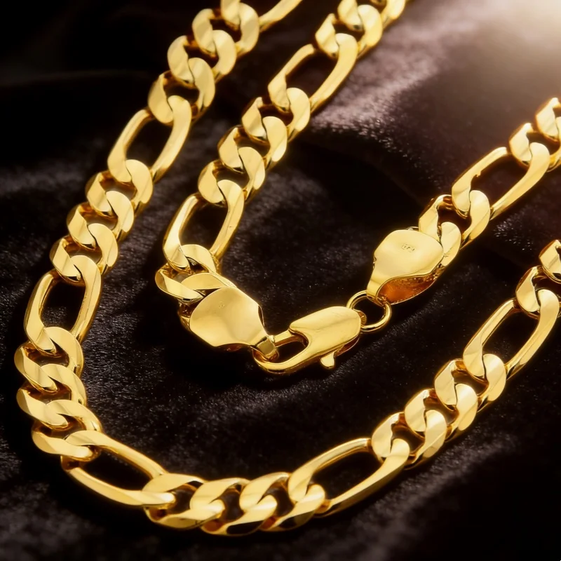 Pure Gold Color Men Chain Necklace Jewelry,plated 24k Gold 10mm Heavry Figaro Chain Necklace For Men 20” 22\