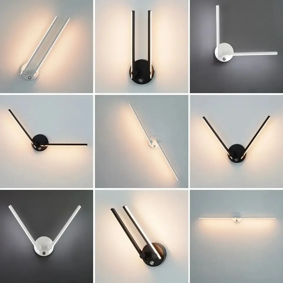 Modern Minimalist 300 degrees Adjustable Wall Light Line Led Living Room Bedroom Aluminum Double Arm Reading Wall Lamp