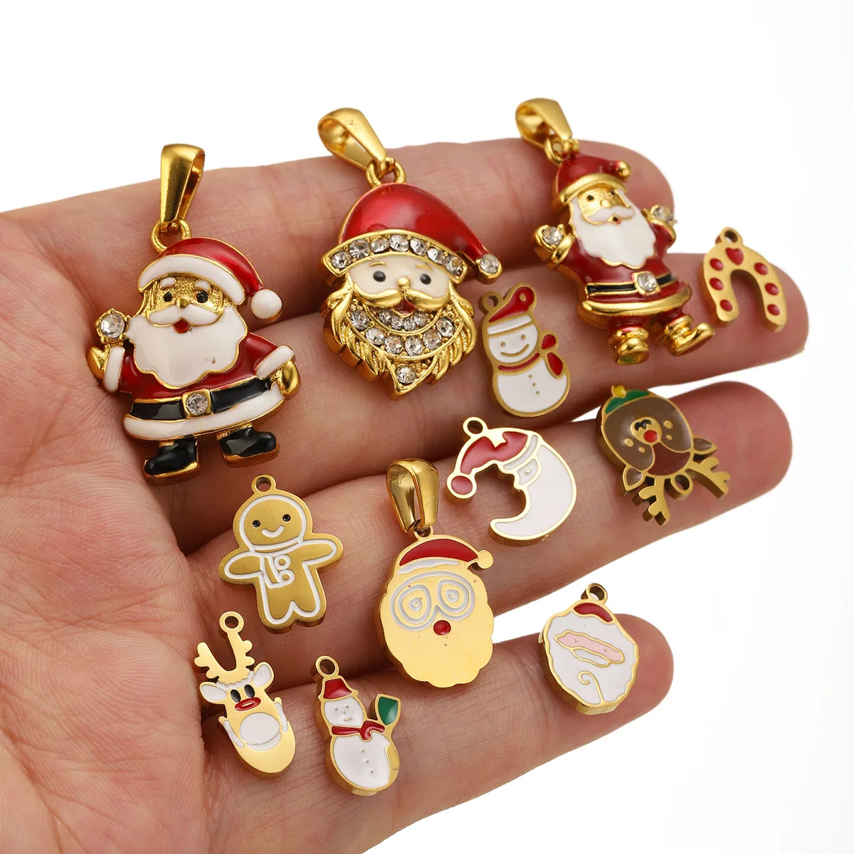 1-5pcs Christmas Charms Stainless Steel Enamel Santa Claus Pendant for DIY Necklaces Bracelet Jewelry Making Findings Wholesale