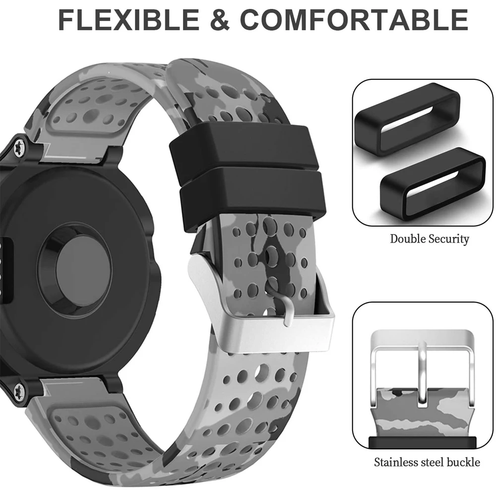 สายนาฬิกาข้อมือซิลิโคนสำหรับ Garmin Forerunner 220/230/235/620/630/735XT, สายอะไหล่สร้อยข้อมือโลหะหัวเข็มขัด