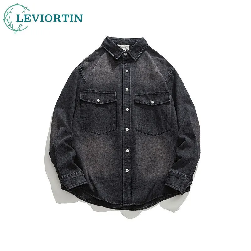 2025 autumn men's denim shirt long sleeved Japanese retro ins fashion trend brand high-end workwear casual collar shirt jacket