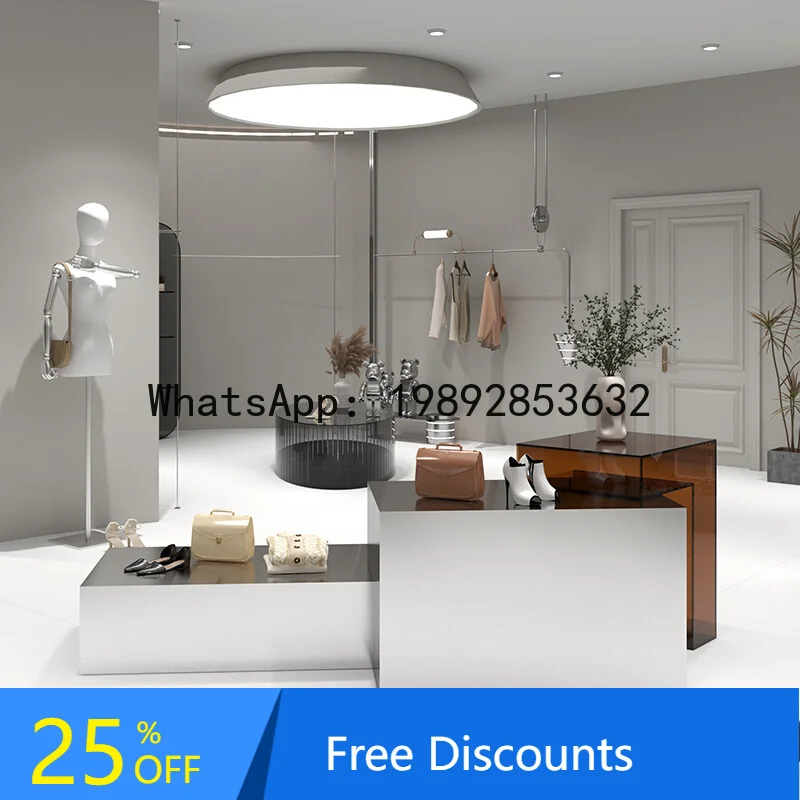 

Clothing Store Island Counter Flow Counter Stainless Steel Shoe Bag Acrylic Display Counter