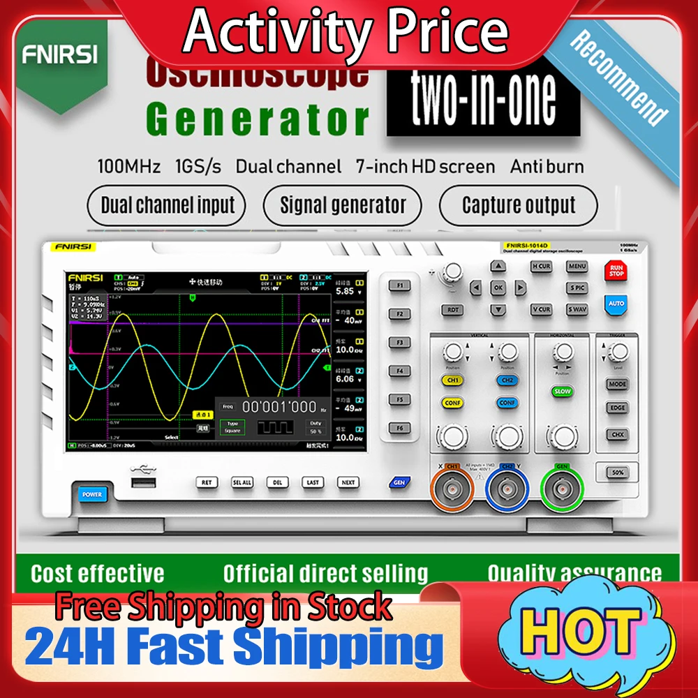 FNIRSI 1014D Digital Oscilloscope Dual Channel Input Signal Generator Osiloscopio Digital 1GSa/s Sampling Rate 1GB Storage