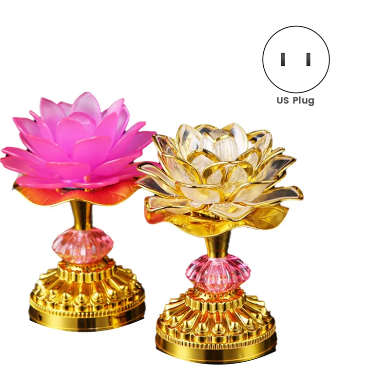 

ABRS-4Pcs LED Lotus Buddhist Lights Buddha Lotus Lamps Plug In Or Battery-Operated Buddhist Lamp US Plug Gold 58 Songs