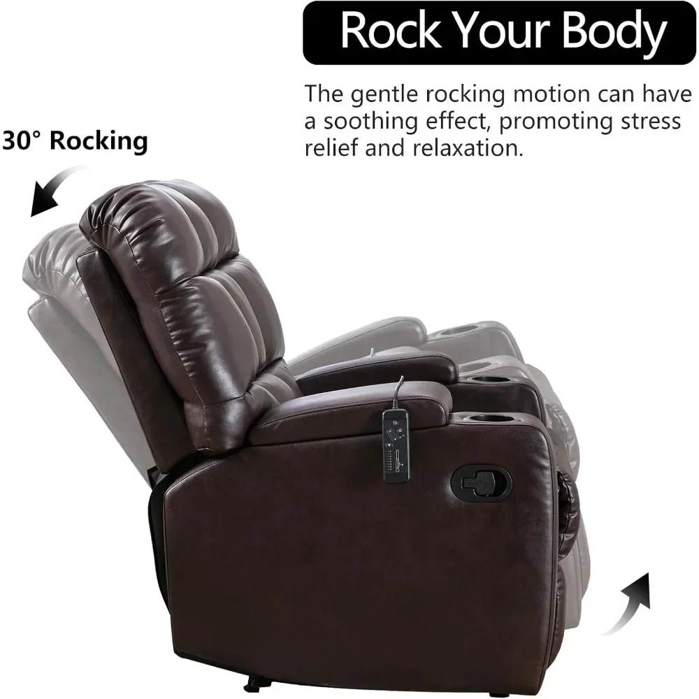 Manual Recliner Chair, Breathable Faux Leather Reclining Chairs with Overstuffed Arm and Back, Dark Brown, Living Room Chairs