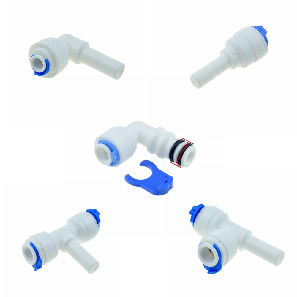 Reverse Osmosis 1/4 3/8 Hose Connection Quick Coupling 1/4 3/8 Stem L Straight Tee RO Water Aquarium Plastic Joint Pipe Fitting