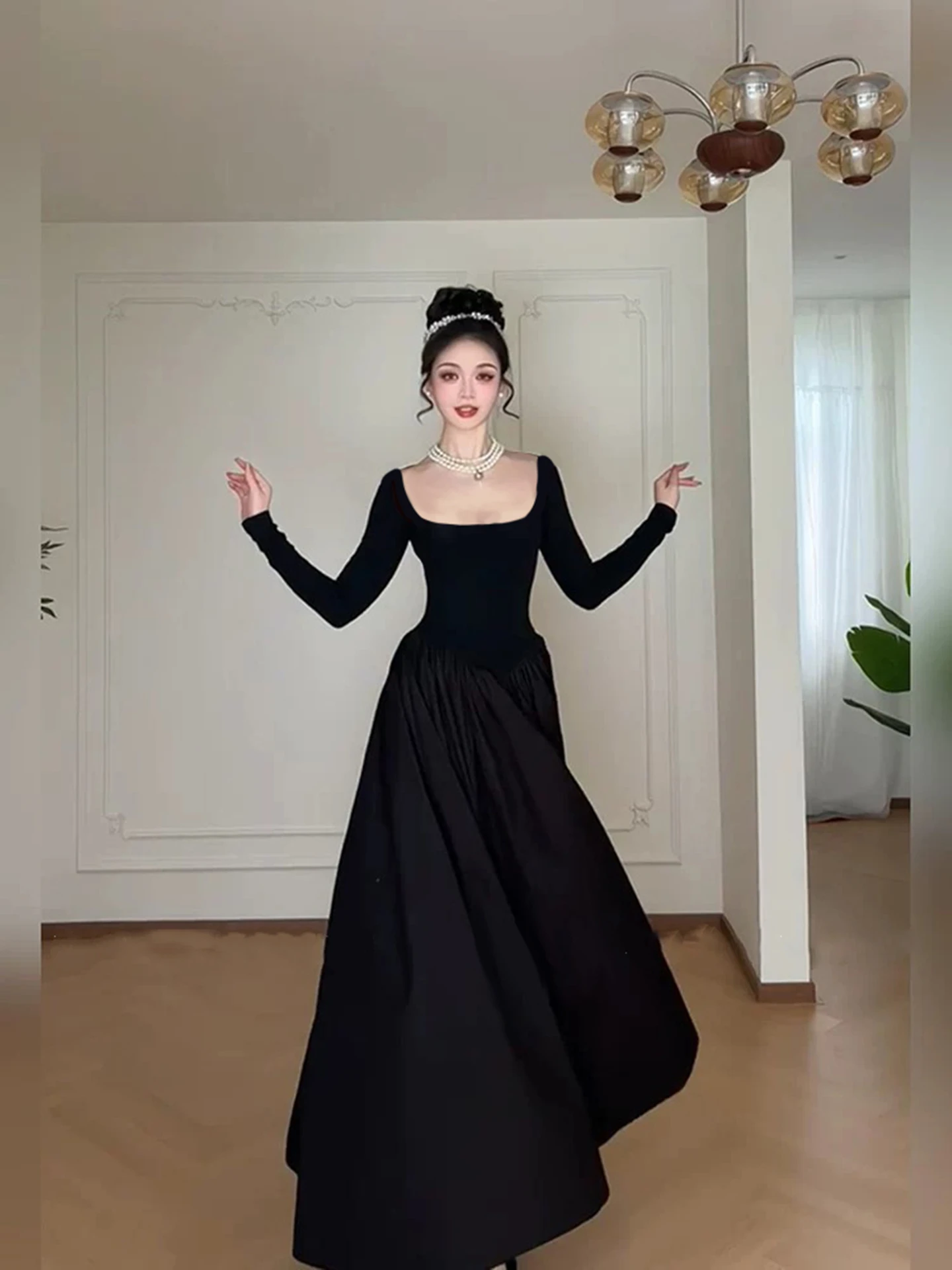 Dulzura Autunno Moda Sexy Colletto Quadrato Manica Lunga Backless Abito Lungo Allentato Donna Solido Abito Elegante Party Club Prom Outfit