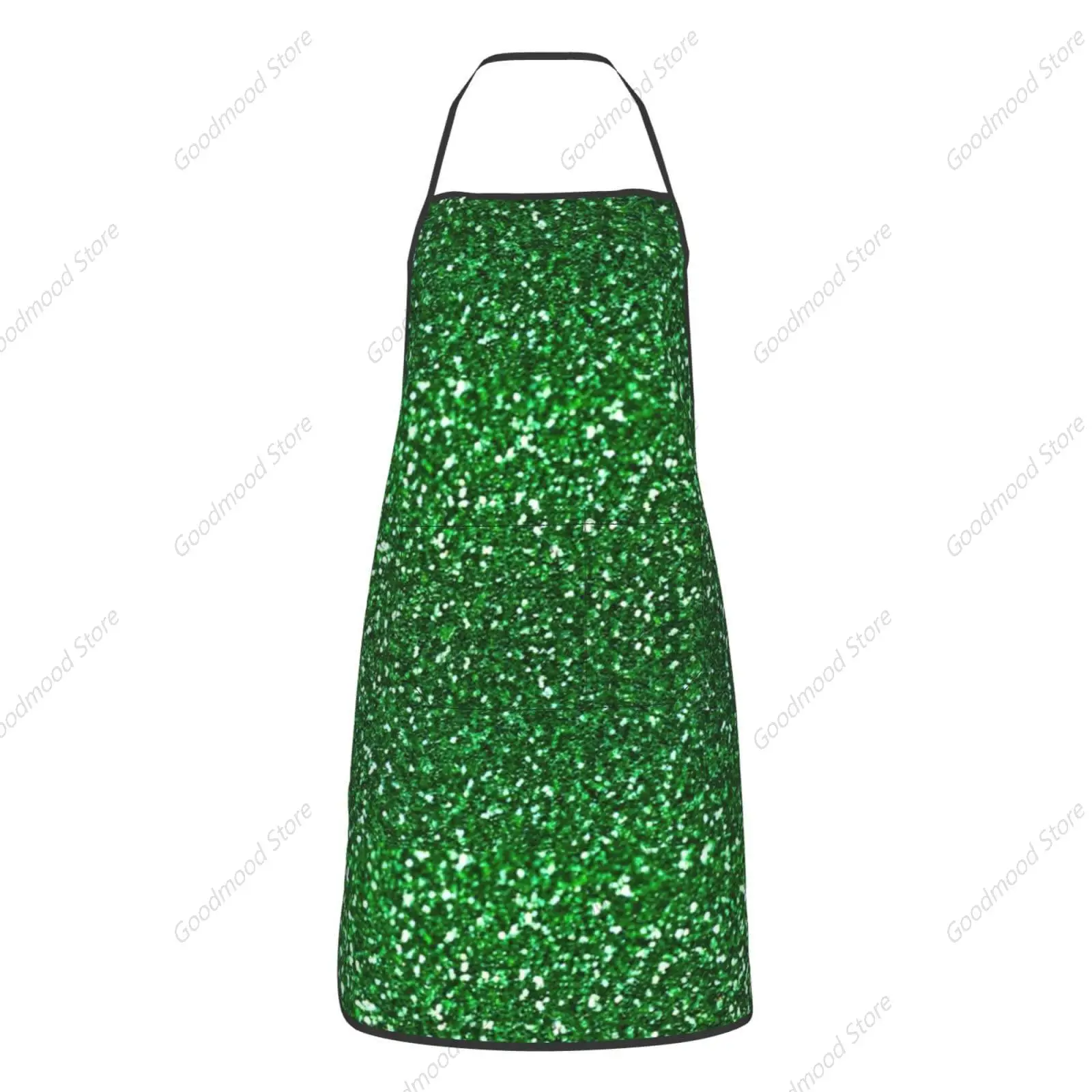 Green Sequin Sparkle Print Apron Pockets Unisex Kitchen Cooking Bars,Apron,Baking Restaurants Housework, Outdoor