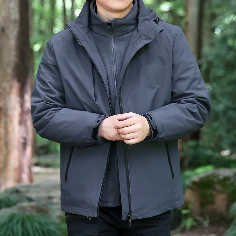 

2025 Autumn Winter Man Jacket Windproof Warm Detachable Three-in-one Male Hooded Coat Long Sleeve Zipper Outdoor Men Outerwear