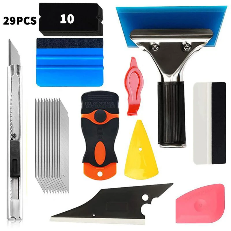 

29 Pieces Professional Auto Wrap Installation Tools Kit for Color Change Film & Paint Protection Film Complete Squeegee