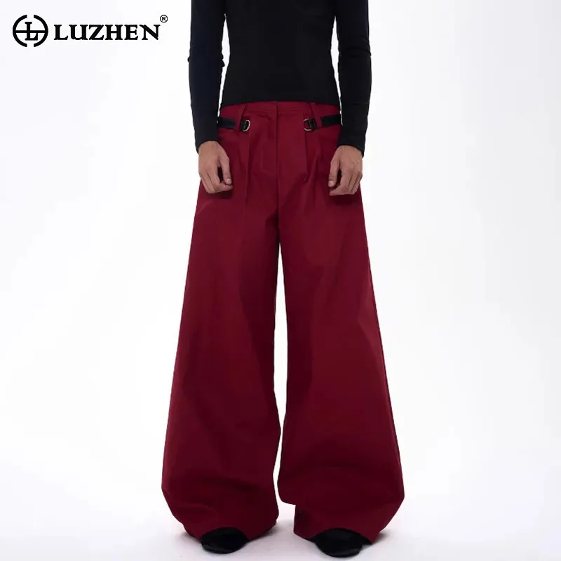 

LUZHEN Color 2025 Leg New Fashion Solid Baggy Wide Casual Trousers Men's Original High Quality Street Straight Tube Pants JY3997