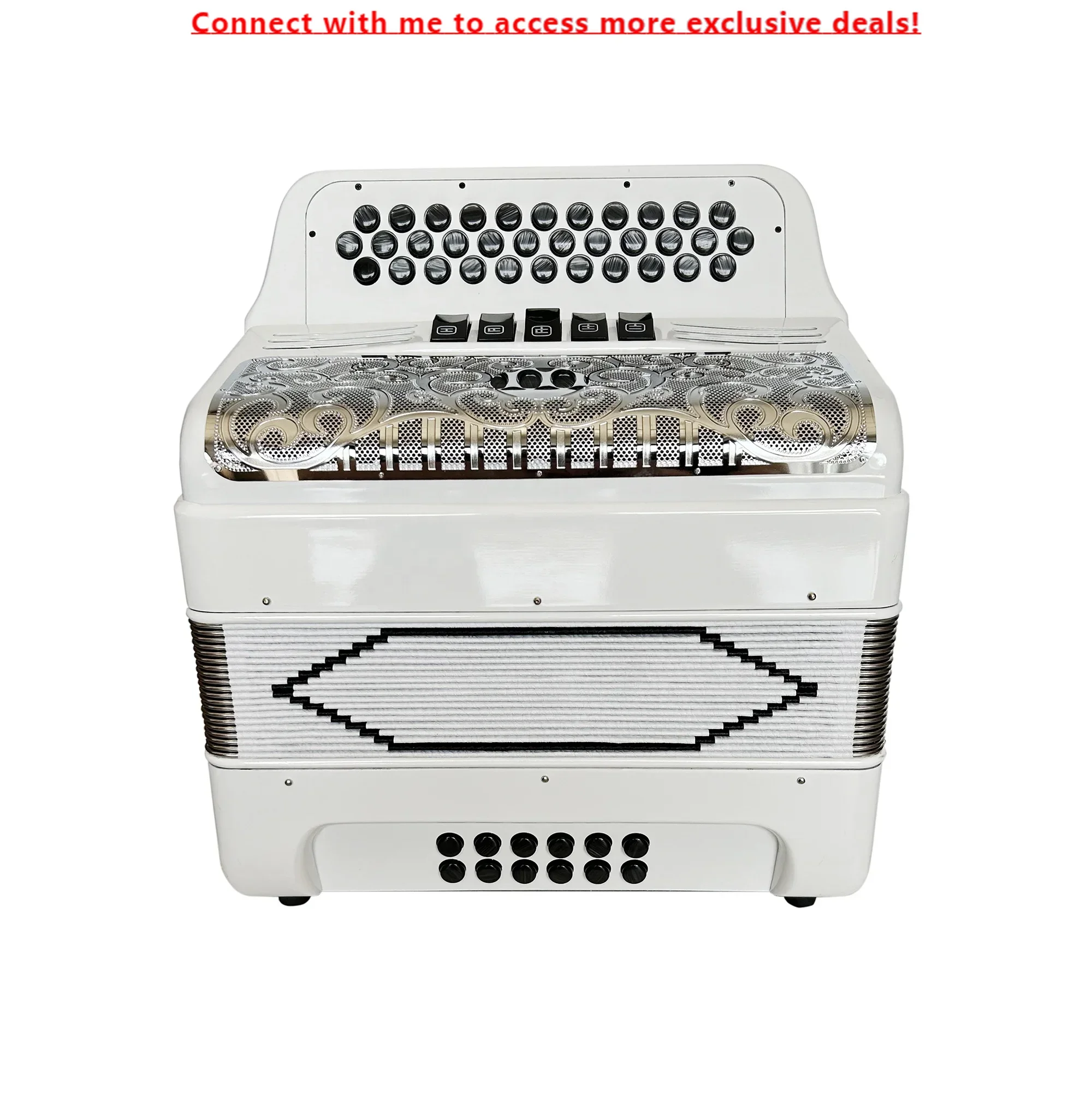 

SEASOUND Professional 12 Bass 5 Registers Accordion With 34 Buttons Silver Grill JB3412D Bright White Diatonic Concert Accordeon