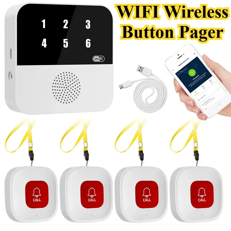 Tuya WiFi Wireless Caregiver Pager Patient SOS Call Button Lift Alert Systems for Seniors Disabled Patients Elderly At Home