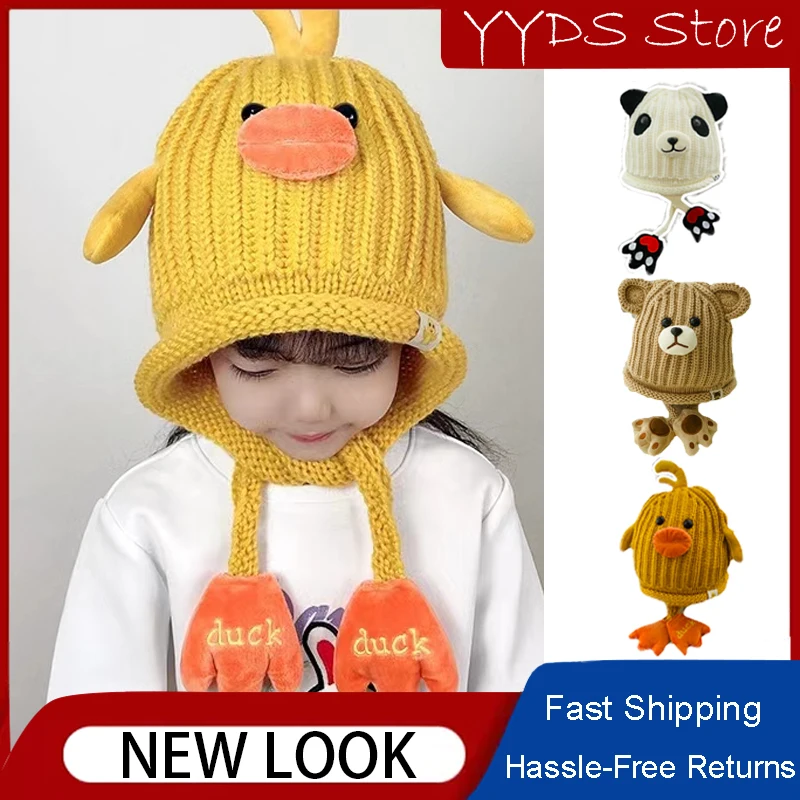 

Children's Cartoon Animal Wool Knitted Hat Winter Plus Velvet Thick Warm Super Cute Cute Ear Protection Hat Baby Beanie Hat