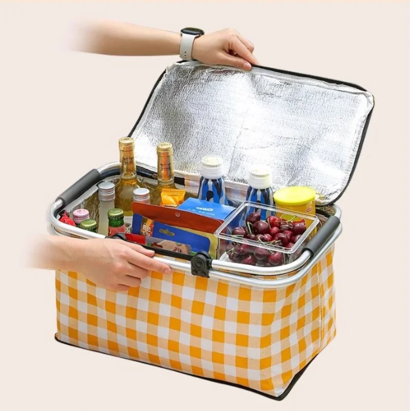 Camping Picnic Basket Thermal Bag Insulated Cooler Folding Storage Box Food Carrier for Outdoor piknik sepeti Accessories