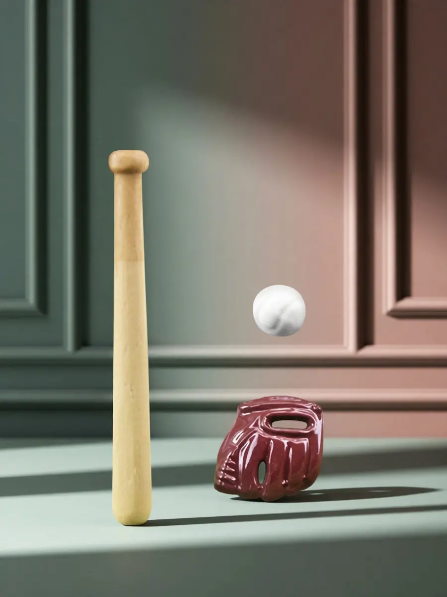 1Set Mini Baseball Kit Baseball Glove Bat Decor Mini House Accessories Creative Sports Themed Decorations Miniature Playset