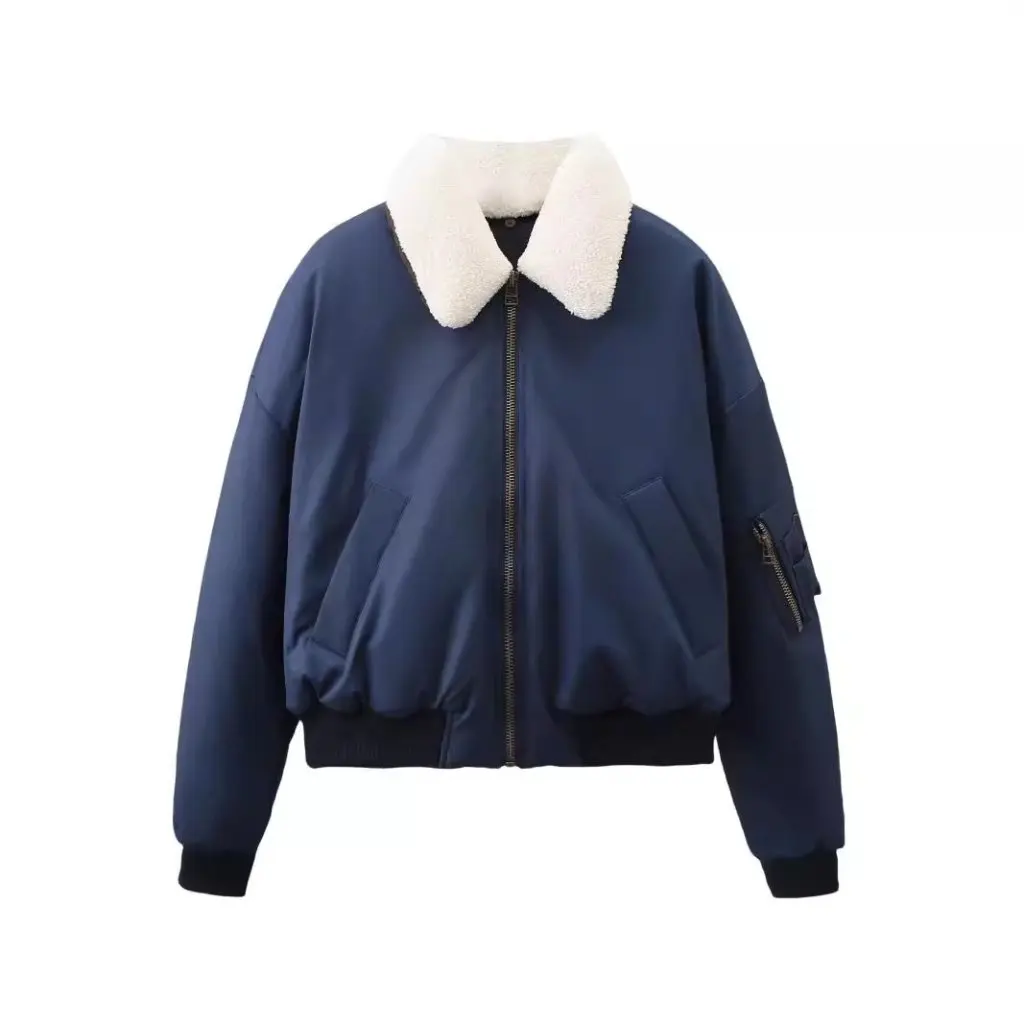 

Women's Loose Casual Cotton-Padded Coat Fur Collar Lapel Distressed Autumn Winter New Clothing by F823153